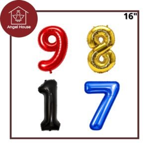 Globo de numero 16" (Negro, Rojo, Azul, Dorado)