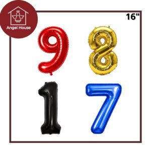 Globo de numero 16" (Negro, Rojo, Azul, Dorado)